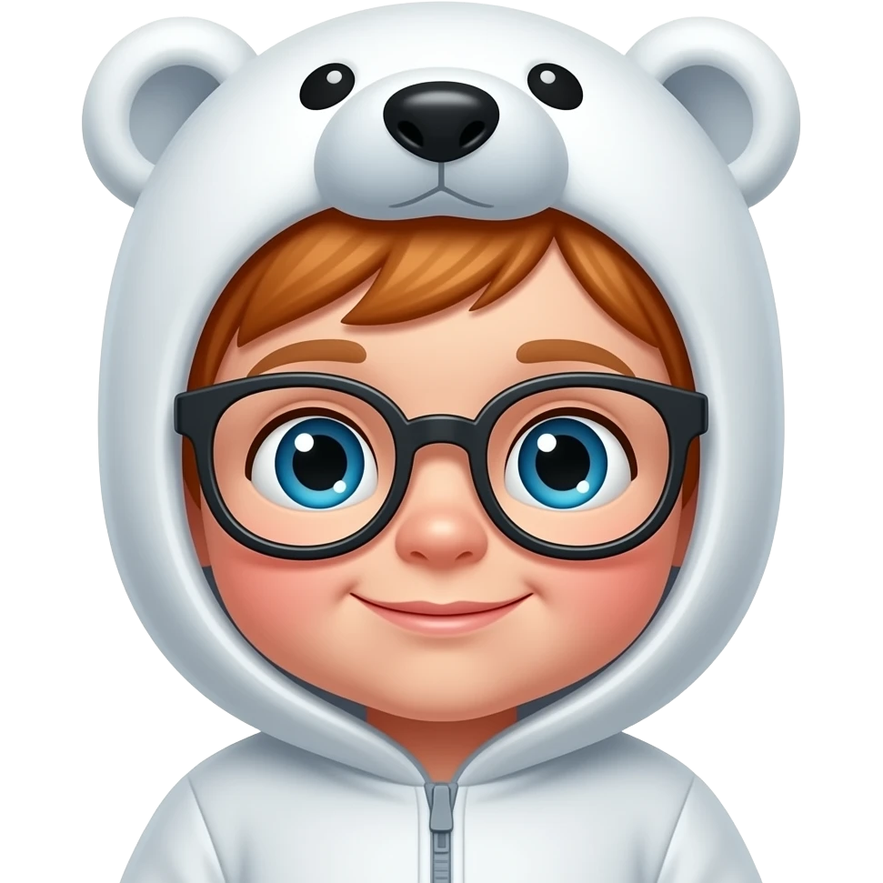 eskimo baby boy ginger hair with bangs, glassess, with polar bear ear emoji