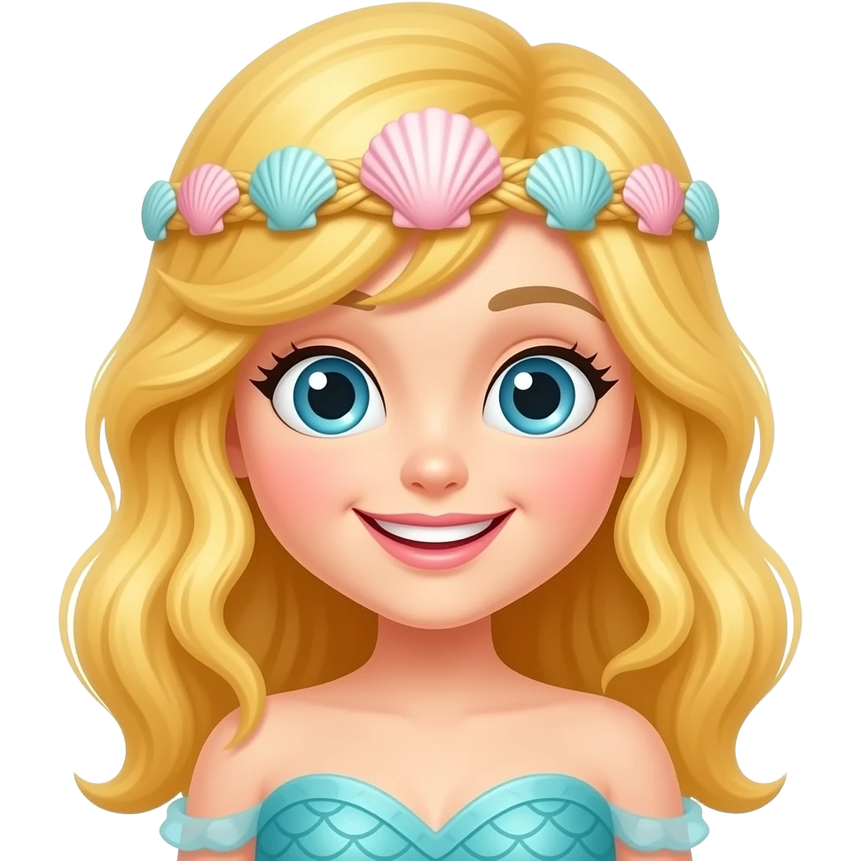 happy mermaid face with shells in hair blonde emoji