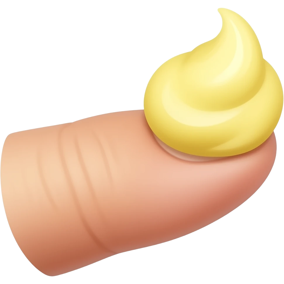 손가락 위에 완두콩만한 레몬색 크림이 짜여진 옆모습 emoji