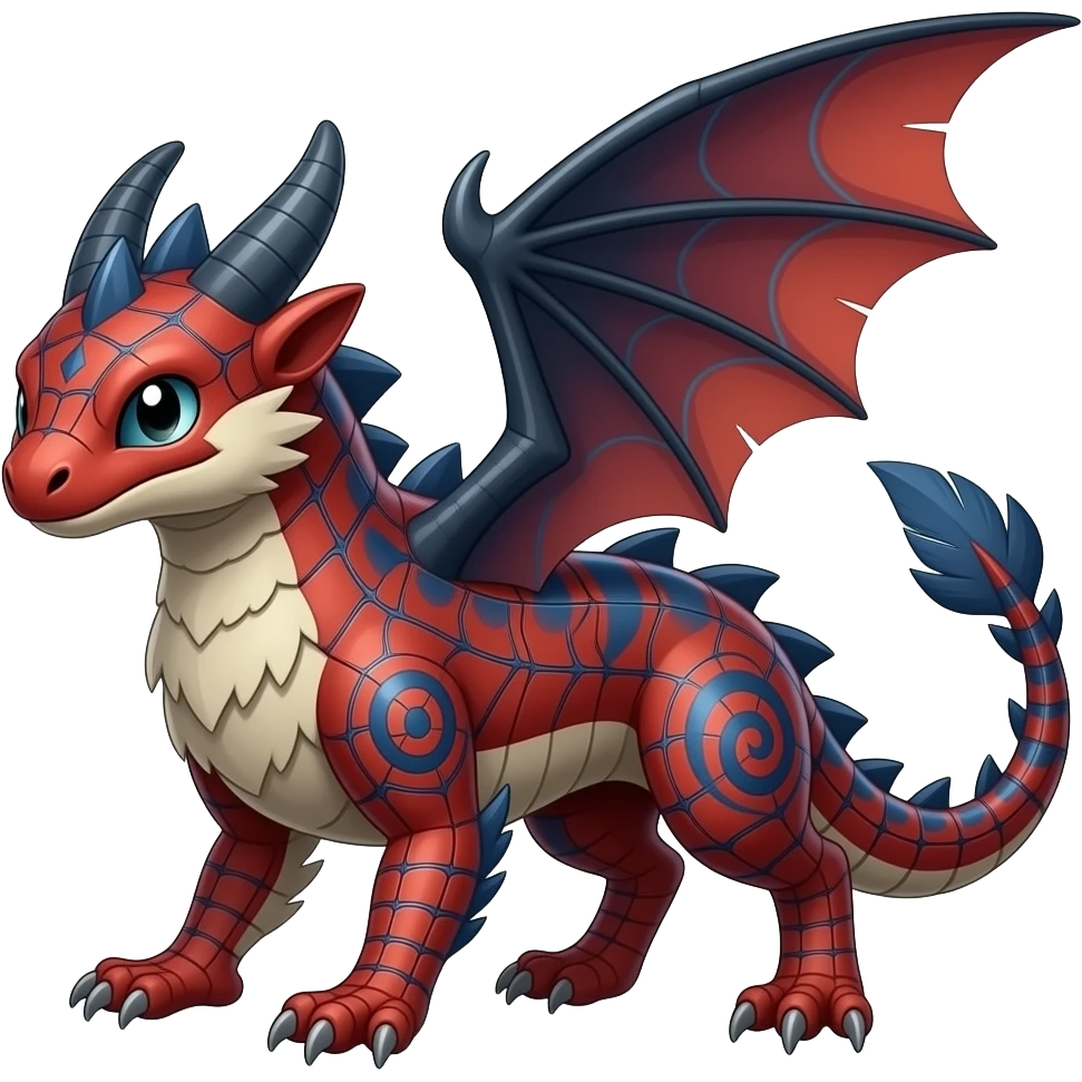 scaly shiny feathered web-patterned tribal-patterned digitigrade quadrupedal Red and blue Vaporeon-Salandit-Toothless-hybrid emoji