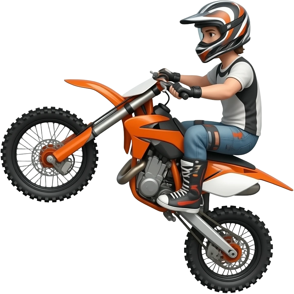 Person doing a wheelie on a orange dirt bike emoji