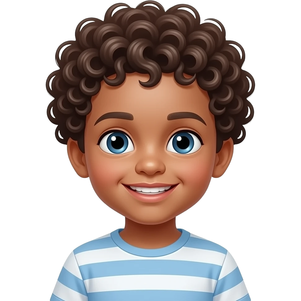 1 year old boy with curly hair with two teeth emoji