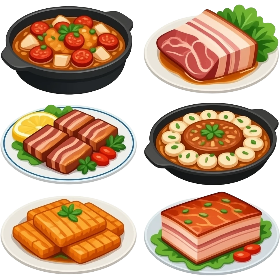 맛있는 음식이 가득있어 삼겹살등 고기요리 emoji
