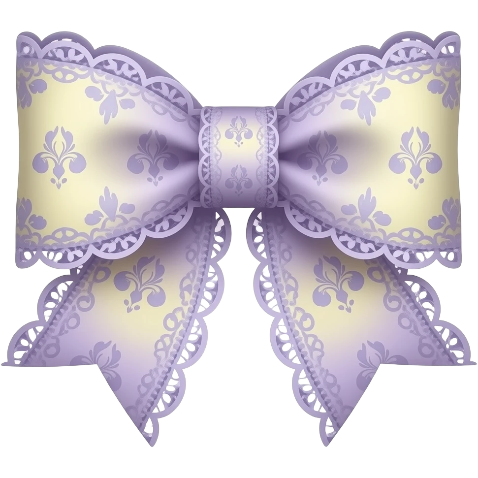 light yellow  ombre purple pastel with iris rococo style pattern on bow lace coquette bow emoji