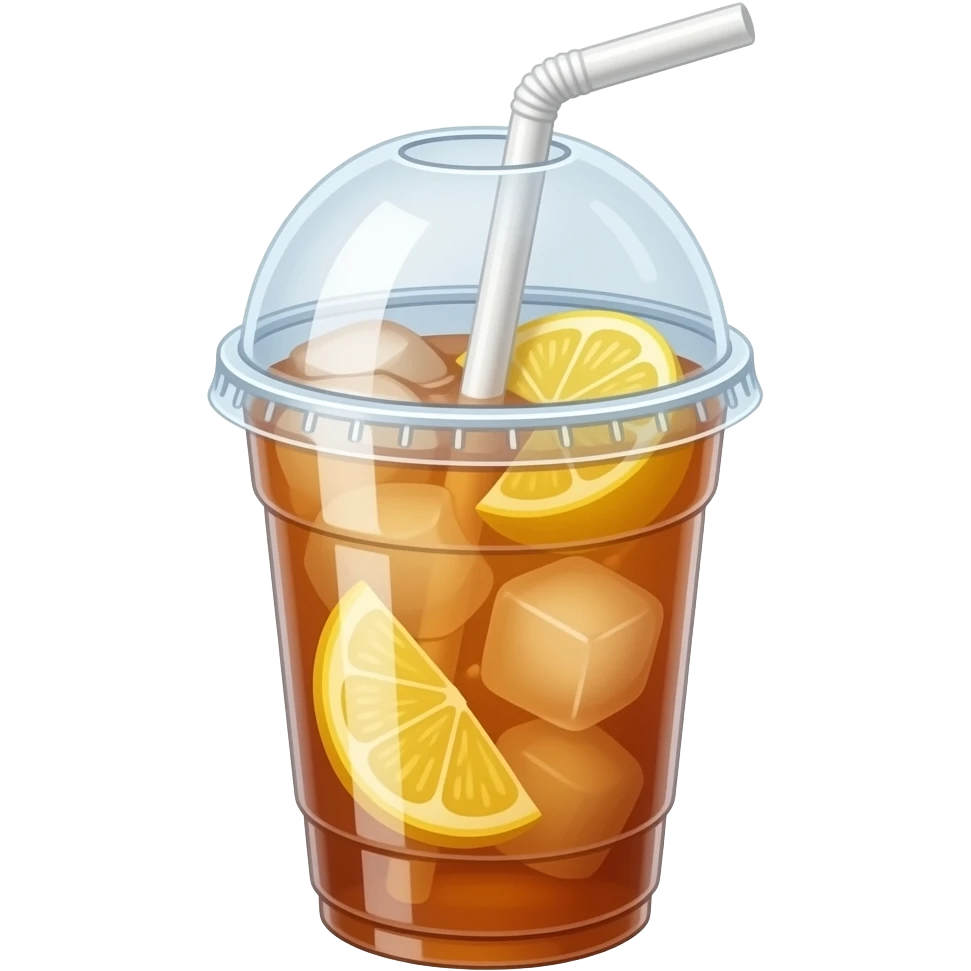 果茶大杯 塑料杯 冰块 白色吸管 有盖子 片状柠檬 emoji