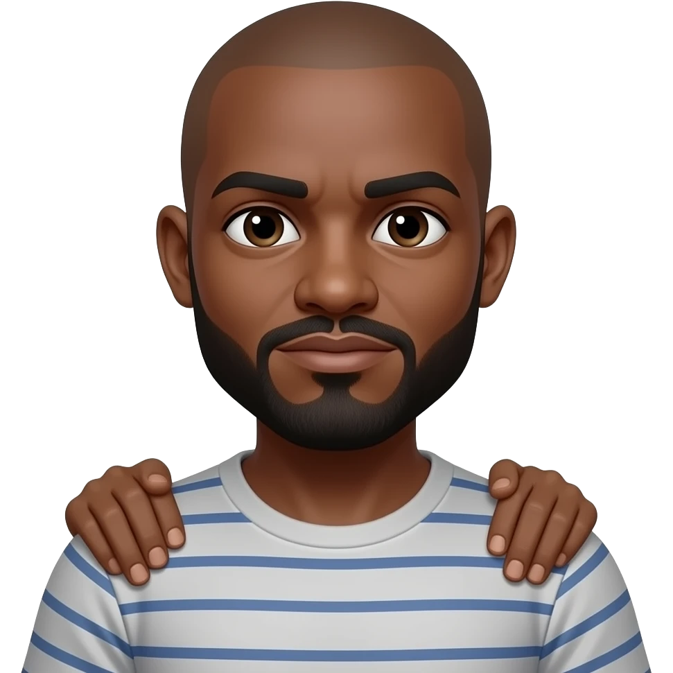 Create a black guy with a bald head and a beard and mustache doing this 🤷🏽 emoji
