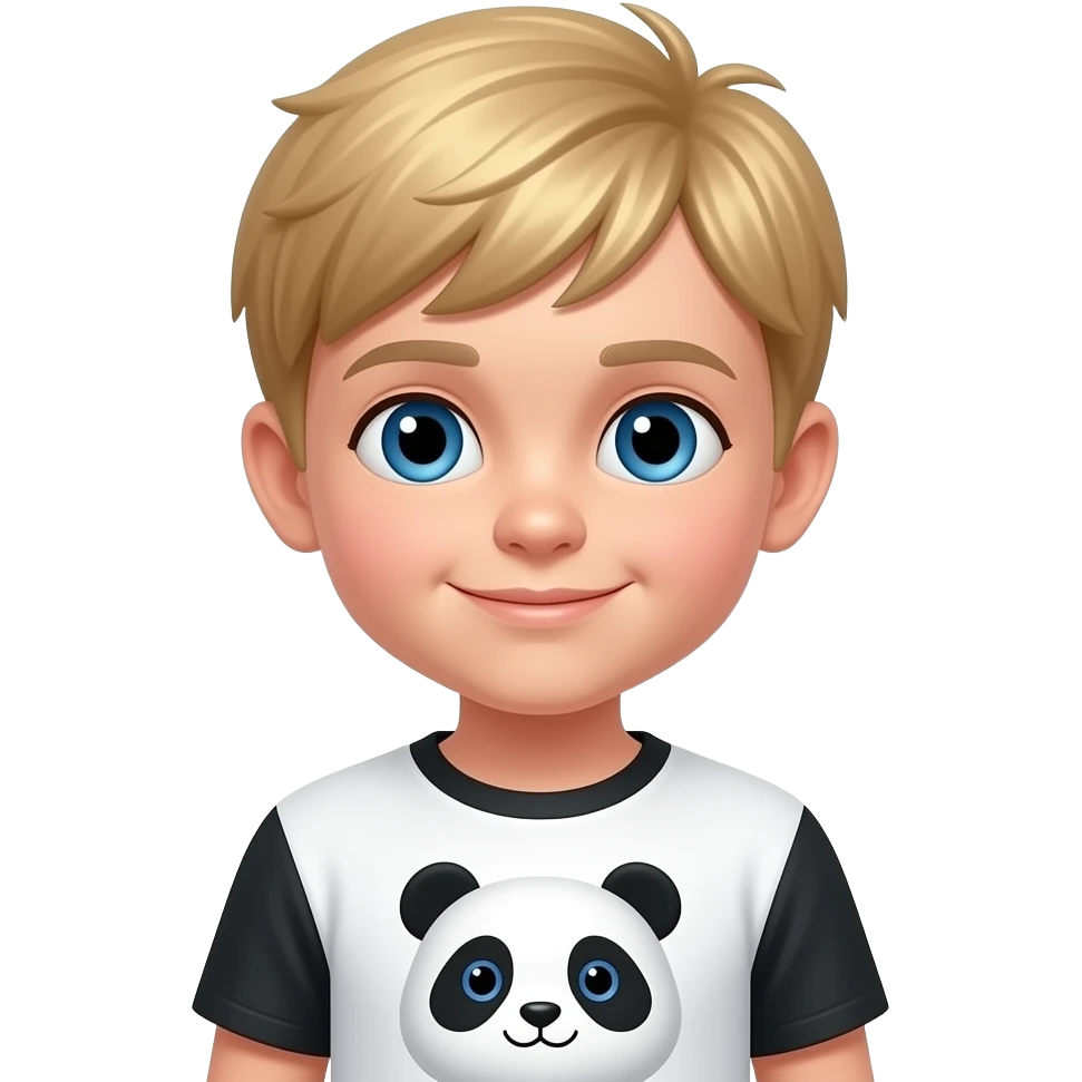 an emoji of a person with blond fringe, boy, blue eyes and a panda t - shirt emoji