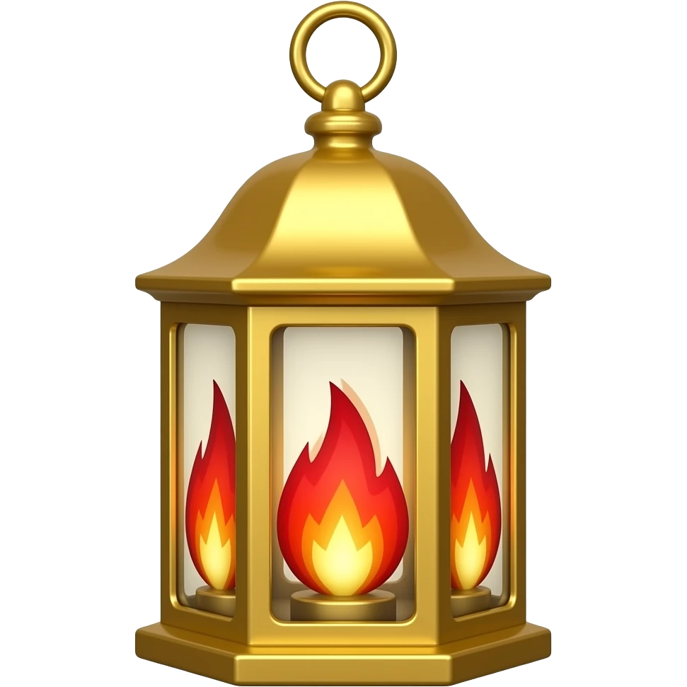 A golden hanging lantern with a bright ruby red flames, an empty loop on top, emoji