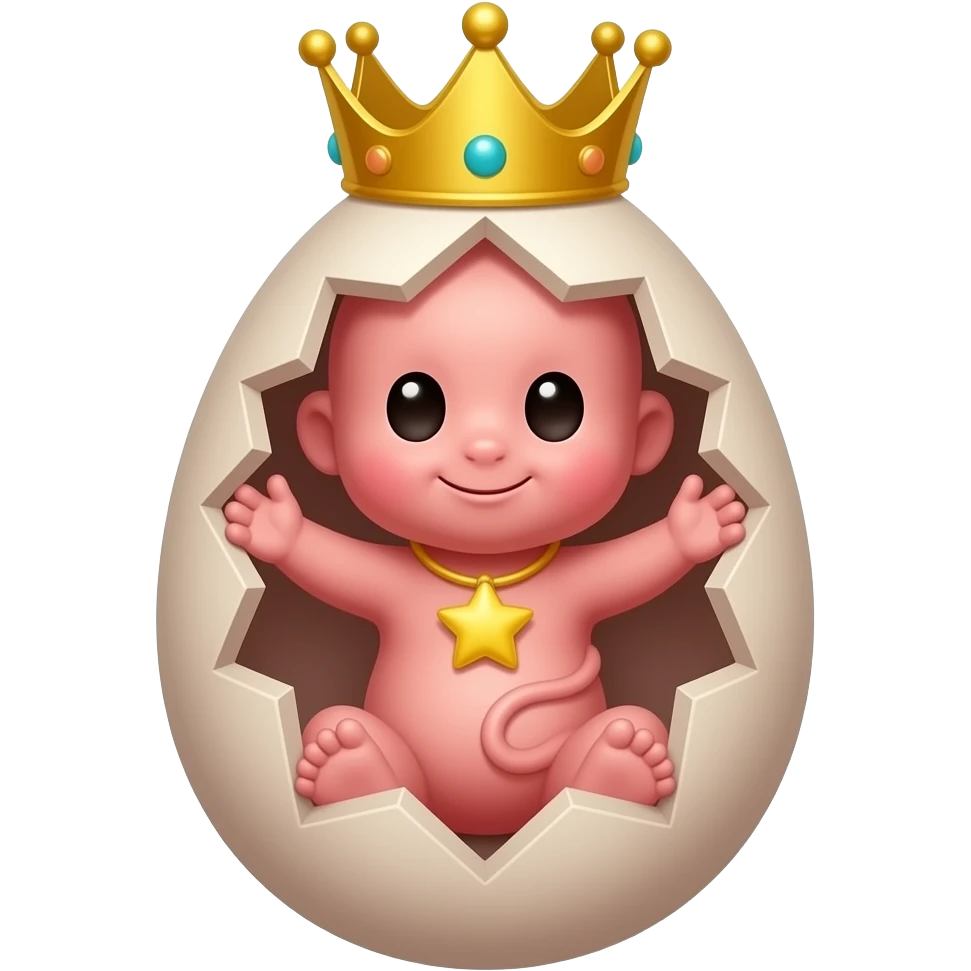 Pink furry embryo wearing without egg gold crown and yellow star necklace emoji