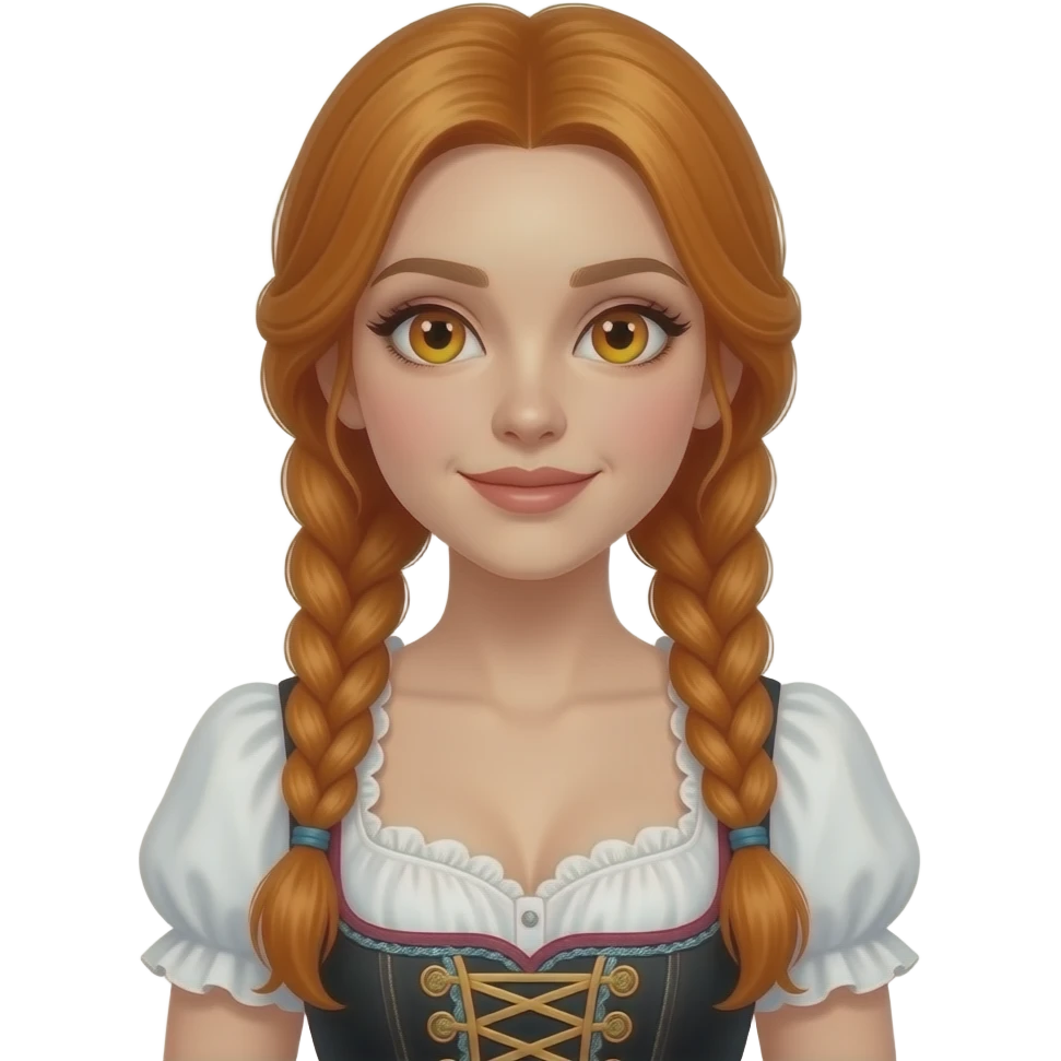 sexy girl with overlong ginger braids and ginger eyes is wearing a dirndl emoji