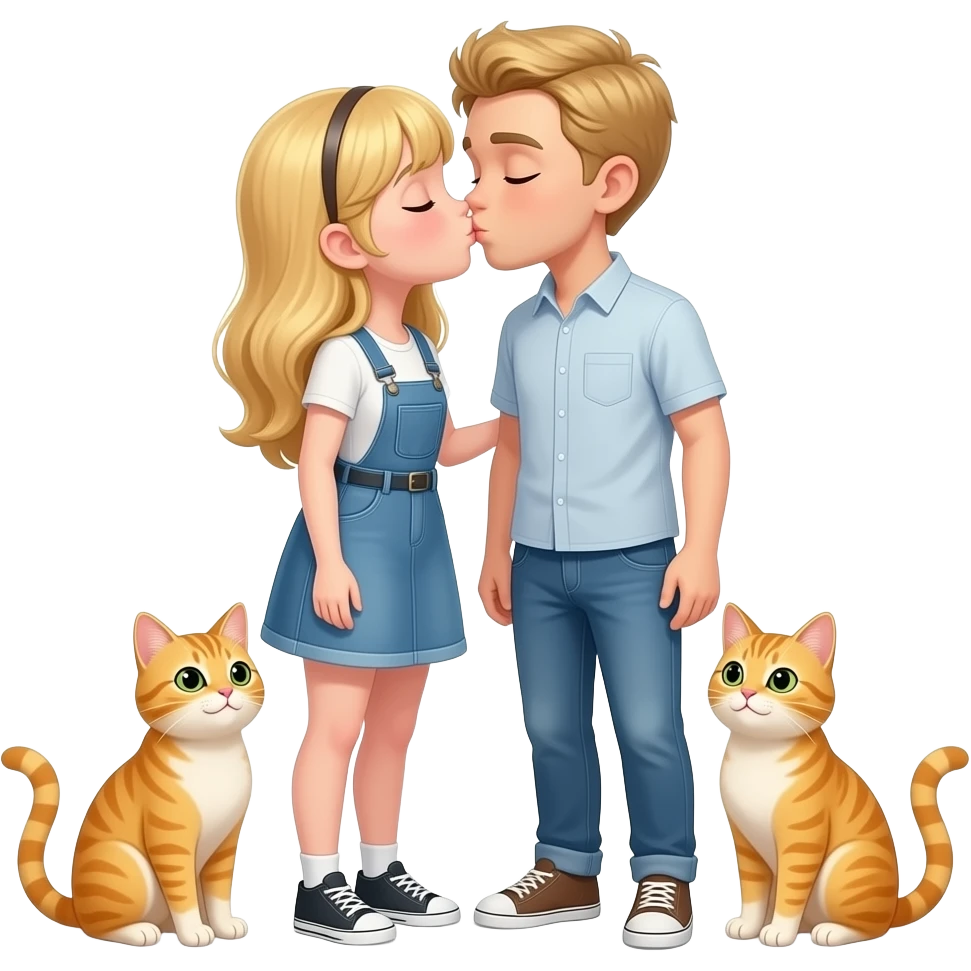 en jente med kjærsten som hun kysser og to søte pusekatter og begge er blonde emoji