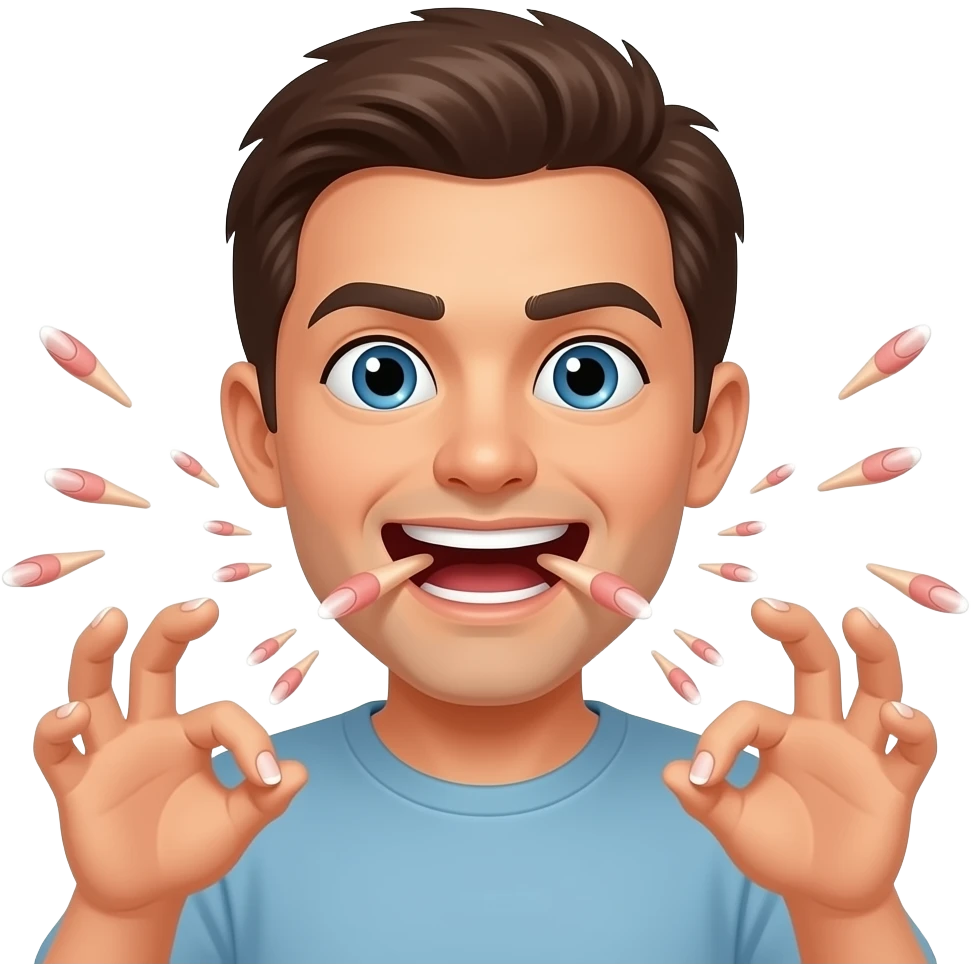 persona mordiendose las uñas exageradamente que salgan uñas volando de lo fuerte que se las muerde las dos manos a la vez que salgan uñas volando no saliba emoji