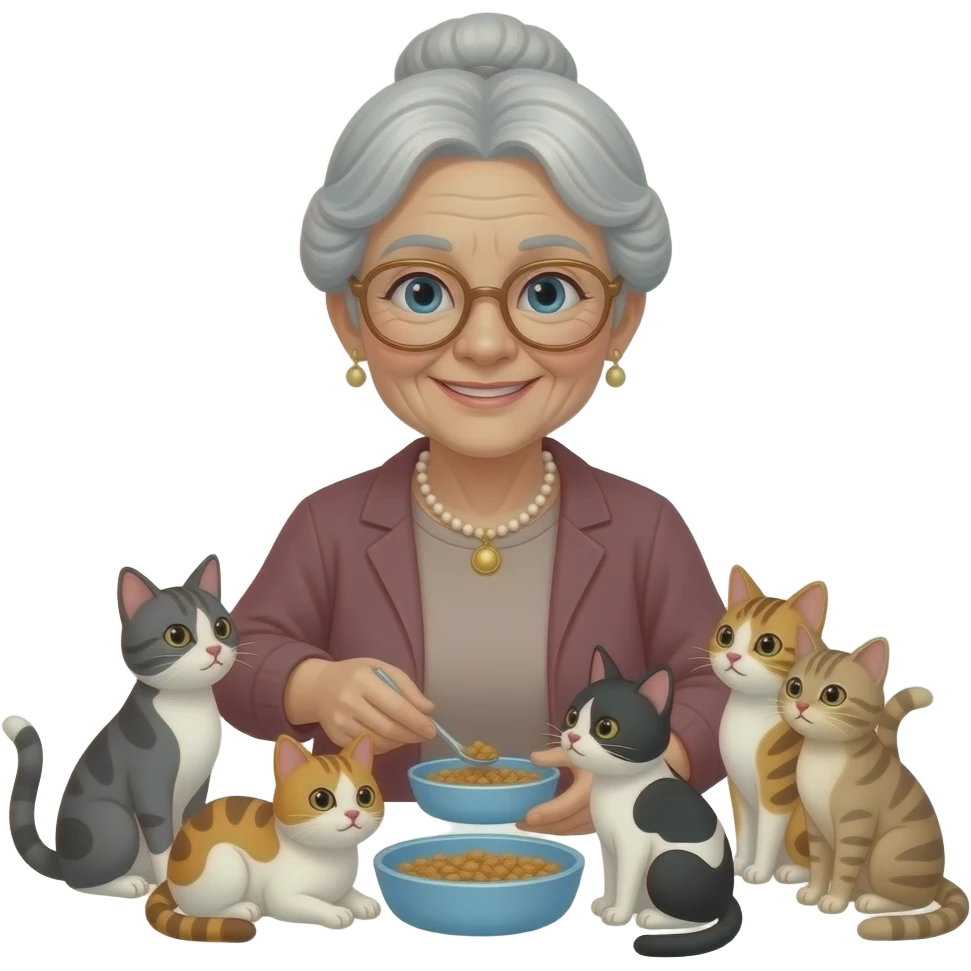 grandmother who feeds a lot of cats emoji