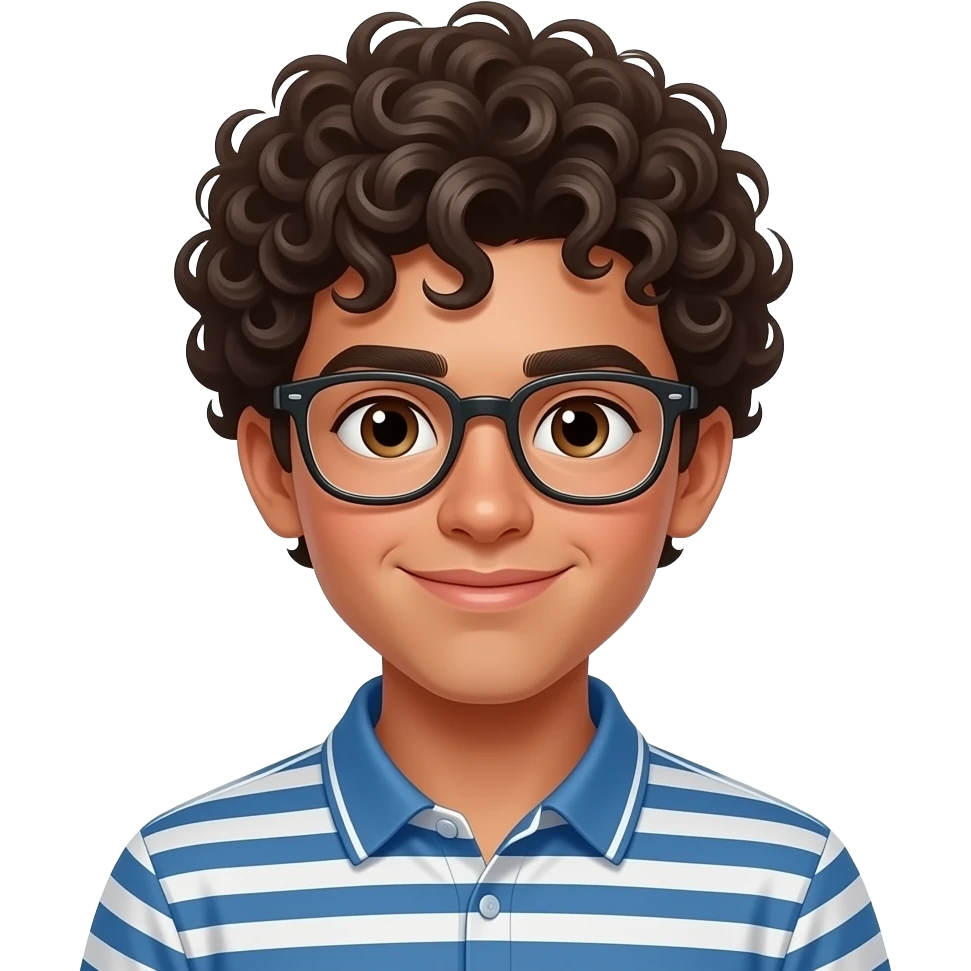 A beautiful brasilian teenage boy with curly hair and glasses emoji