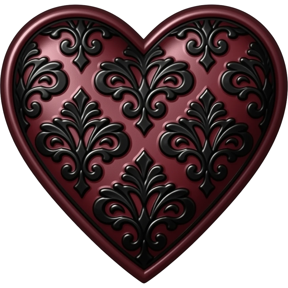 Deep dark reddish Gothic emo edgy cool Heart with black damask chevron pattern emoji