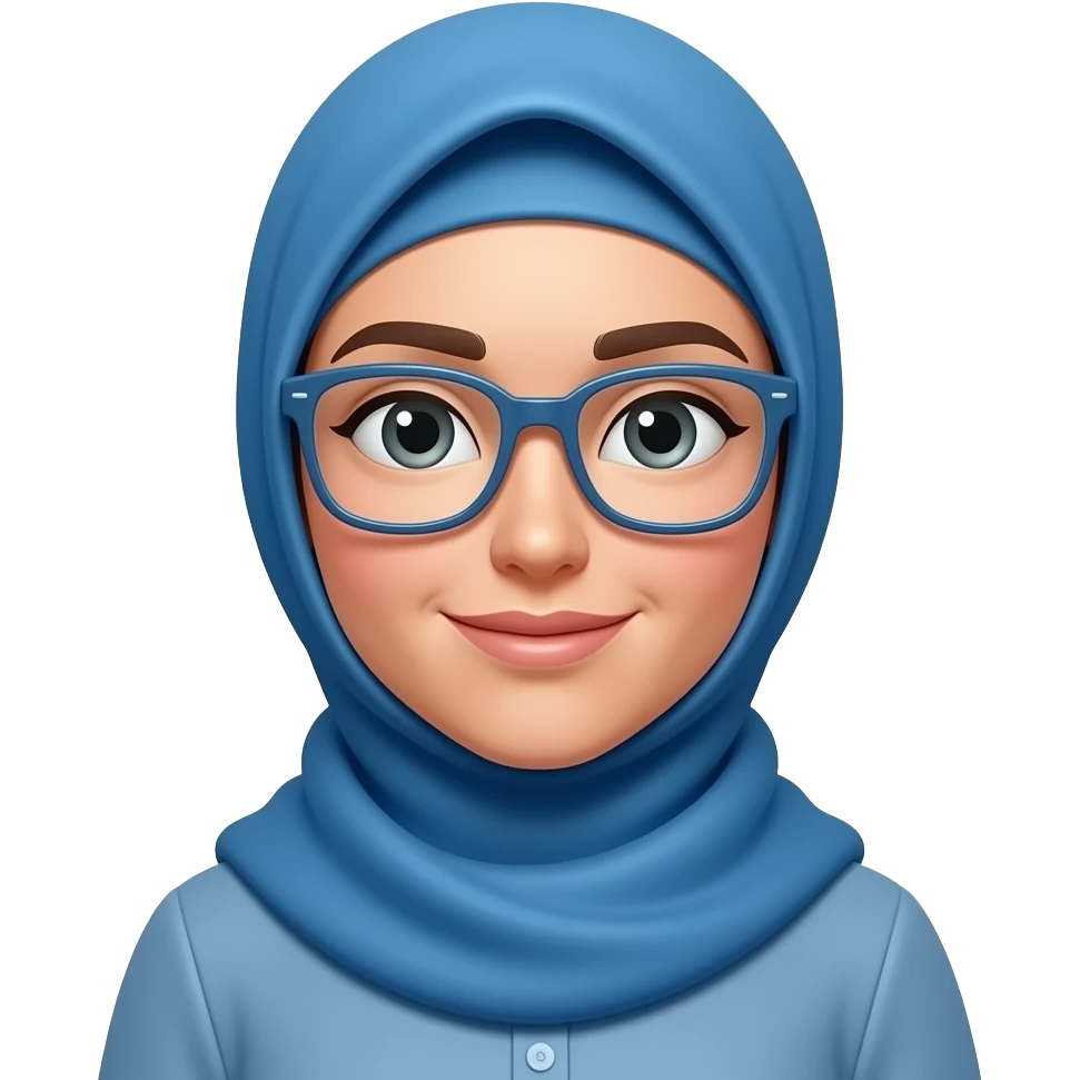 من فضلك اصنع لي ايموجي محجبة حجاب ازرق مع نظارات طبية emoji