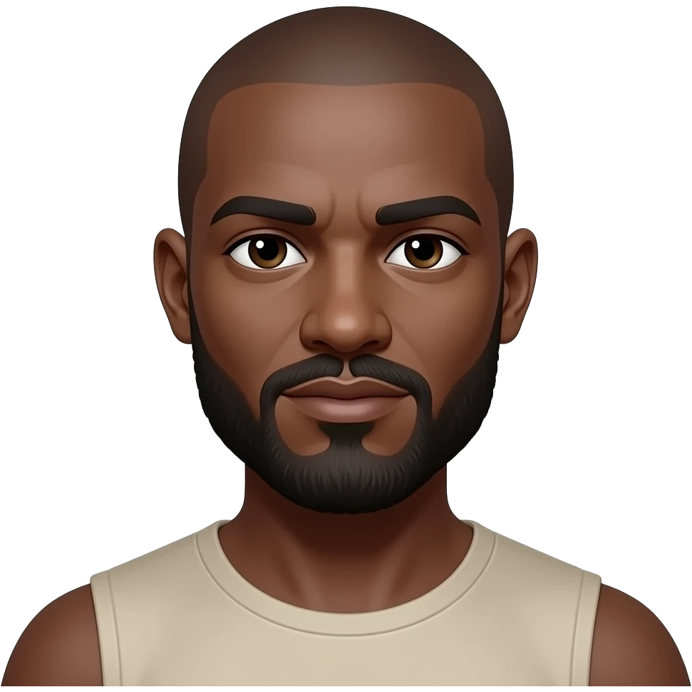 Create a lighter skinned black guy with a bald head and a beard and mustache showing his shoulders like this 🤷🏽 emoji