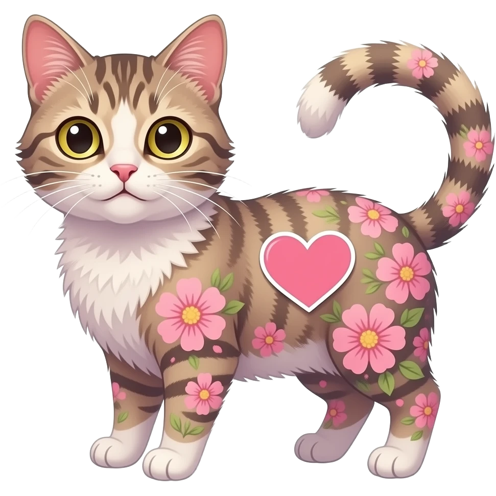 3-Eyed 🐈 With 💗 Sticker On Belly But Colored 🌸 Color emoji | AI Emoji ...