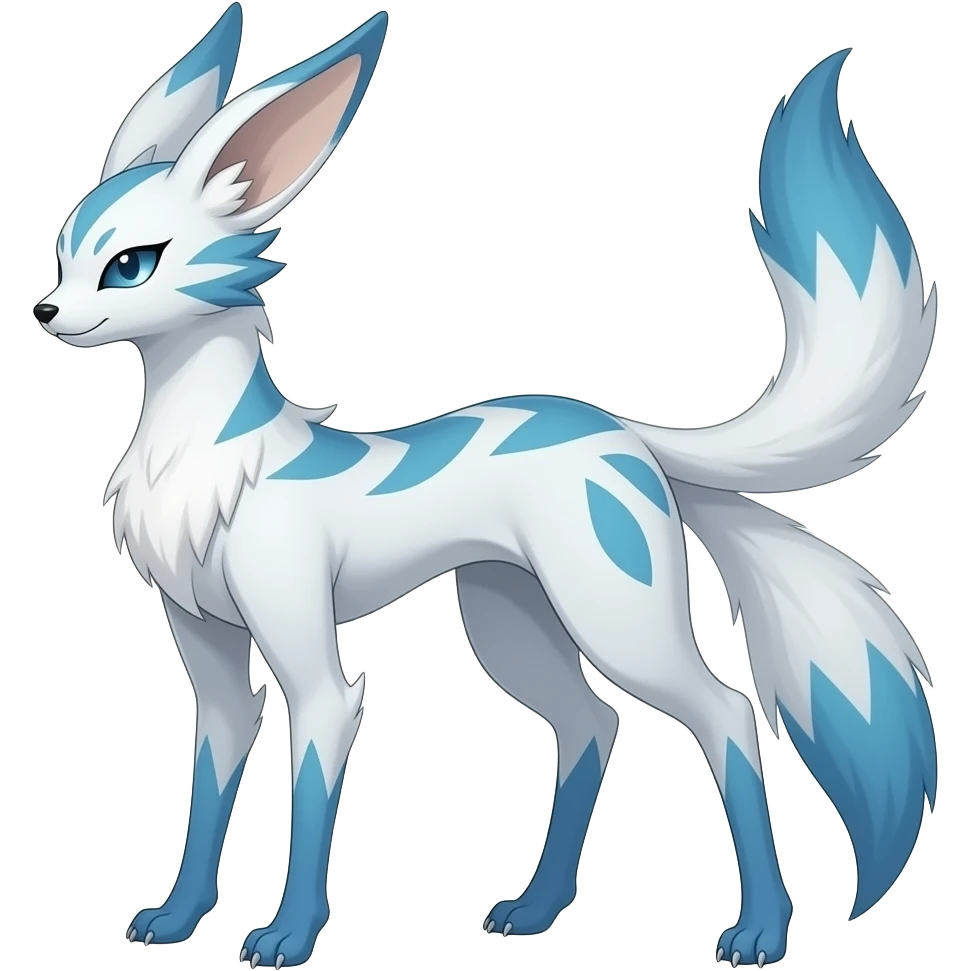 Slim thin lanky scrawny tall elegant oriental feral painted Asian Absol-Glaceon-Sylveon-fusion-hybrid-creature emoji