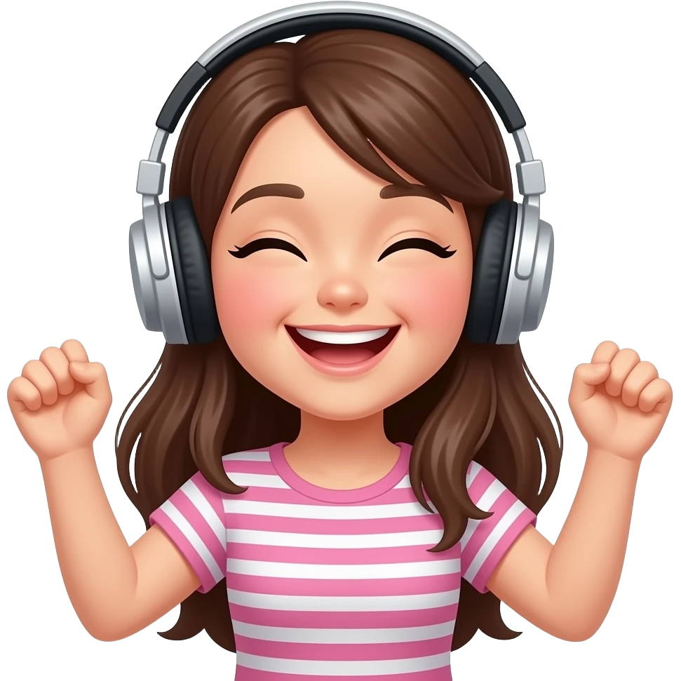 girl with headphones dancing happily, glossy emoji style emoji