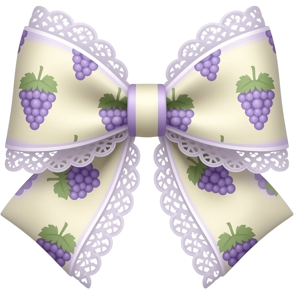 light purple and ligth yellow with grape pattern on bow lace coquette bow emoji