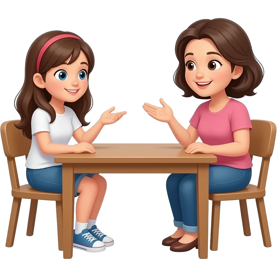 dialogue between a teenage girl and her mother at the table emoji