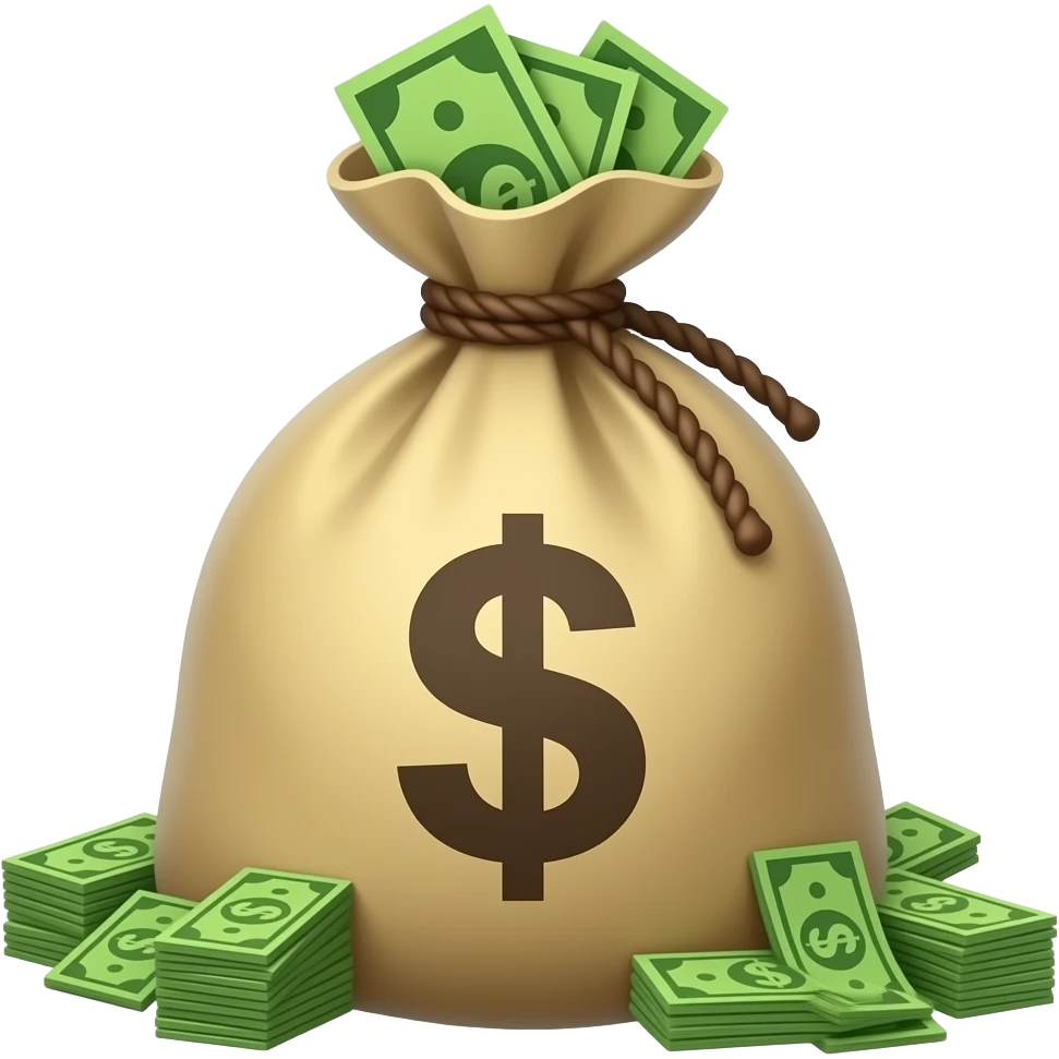 money sack, with little glimpse of money emoji