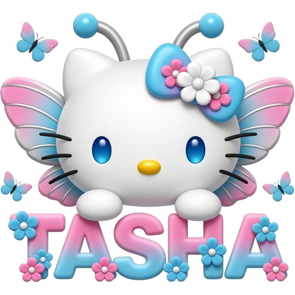 White velvety fur 3D hello kitty head, blue eyes, pink white blue ombre ...