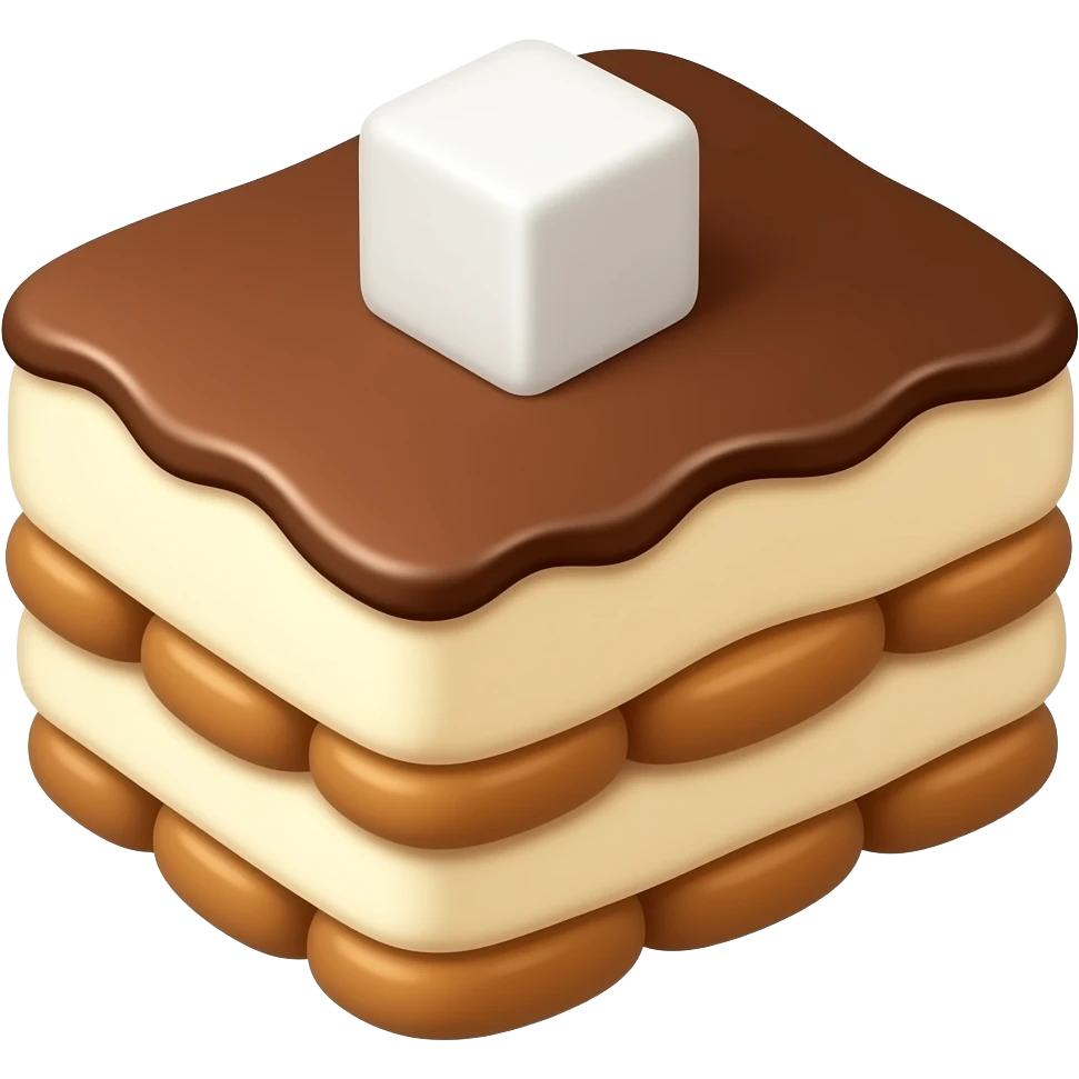 Płaskie tiramisu z kostka cukru u góry emoji