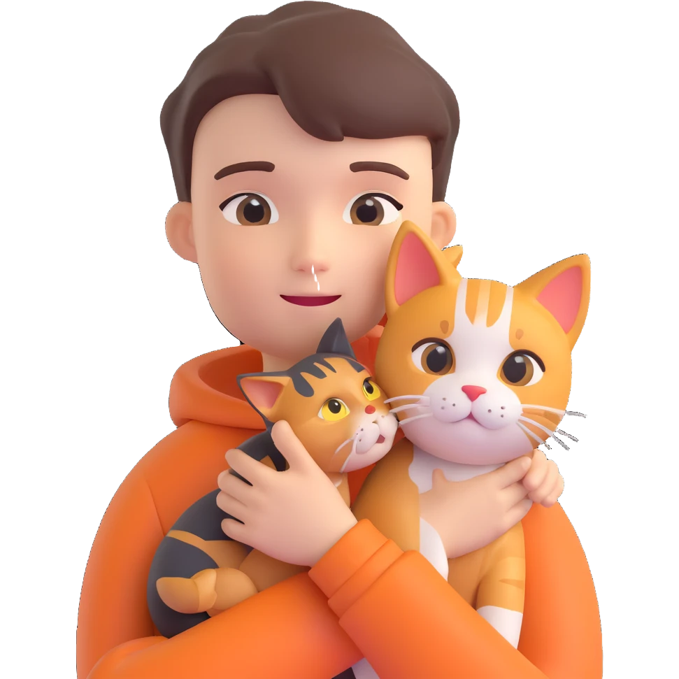 boy and cat pet in forrest background, close up pose emoji