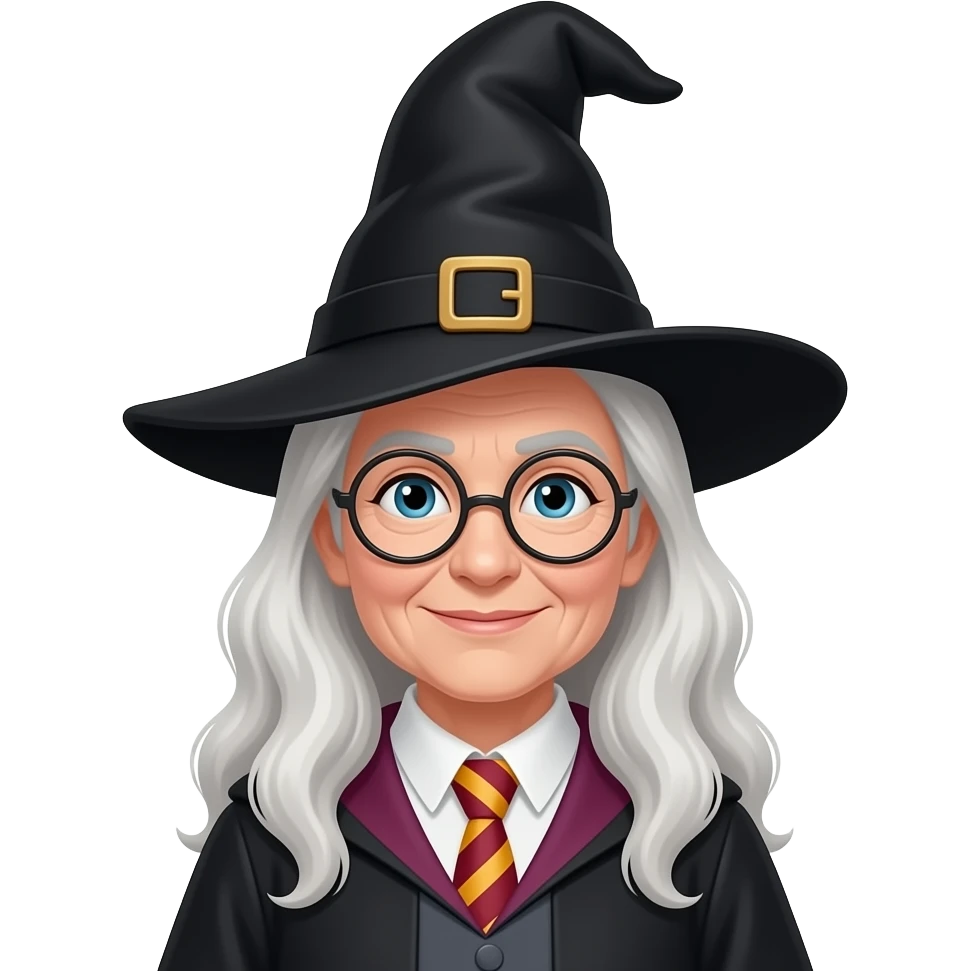 a medium shot of old female wizard of hogwarts with hat emoji