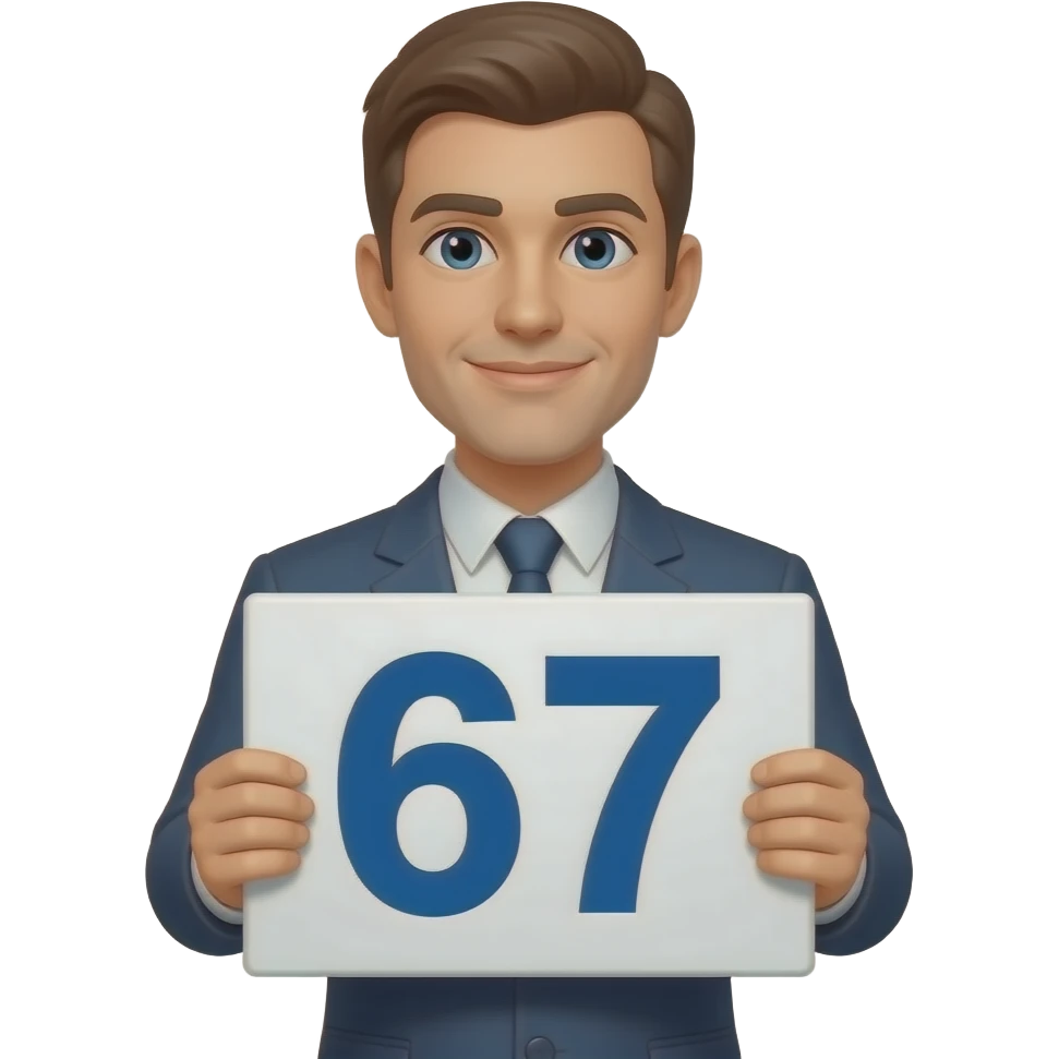 Man holding a sign that say 67 emoji