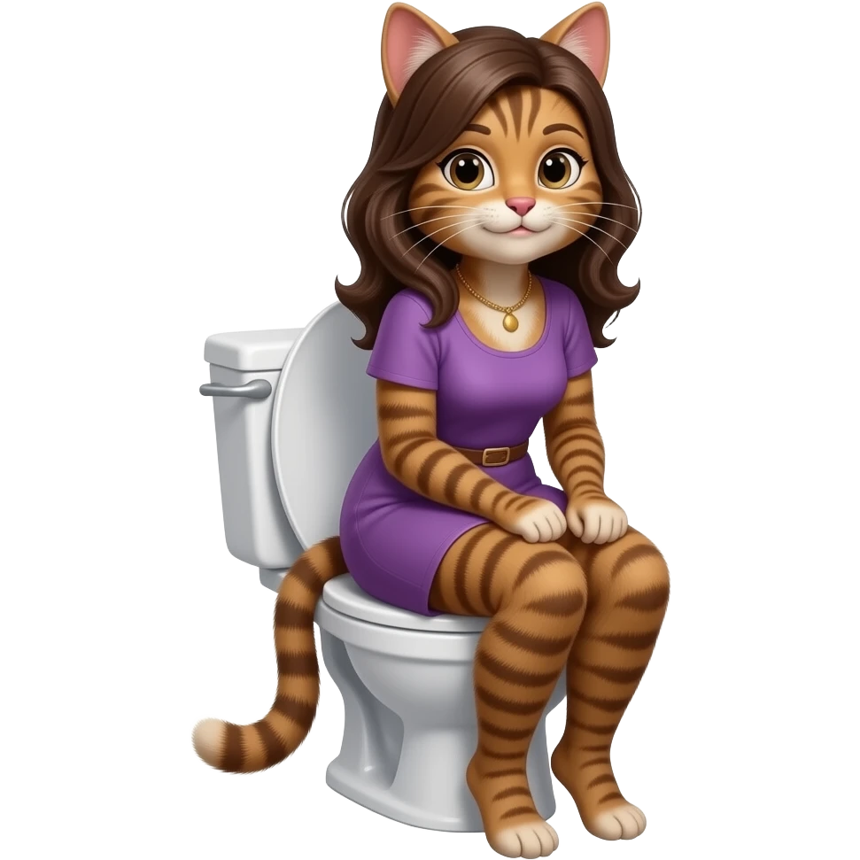Female brown cat furry woman sit on toilet emoji
