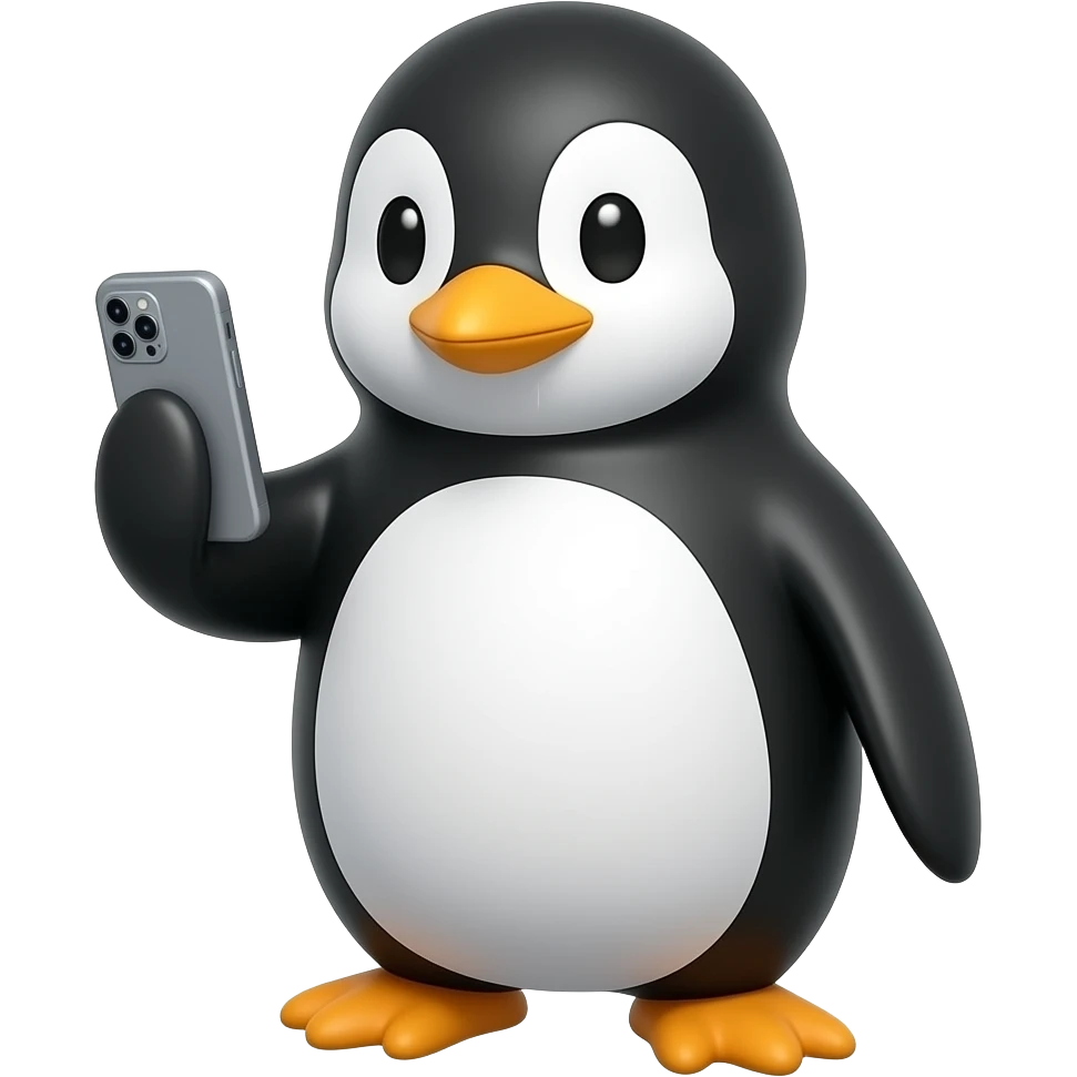 A penguin using a mobile phone emoji