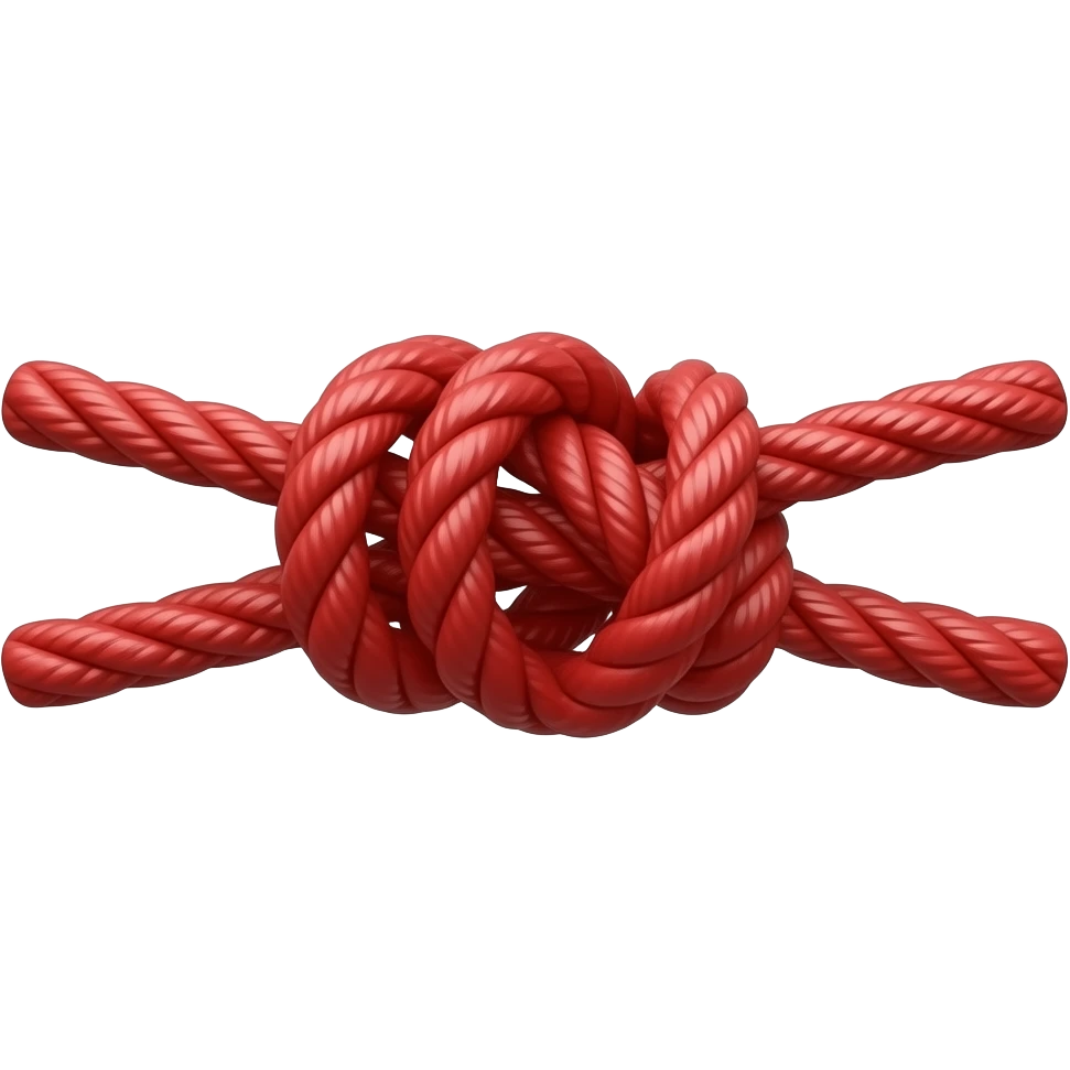 two lines of very thin red string knotted together at the middle, realistic looking string, thinner, less reflective like actual string emoji