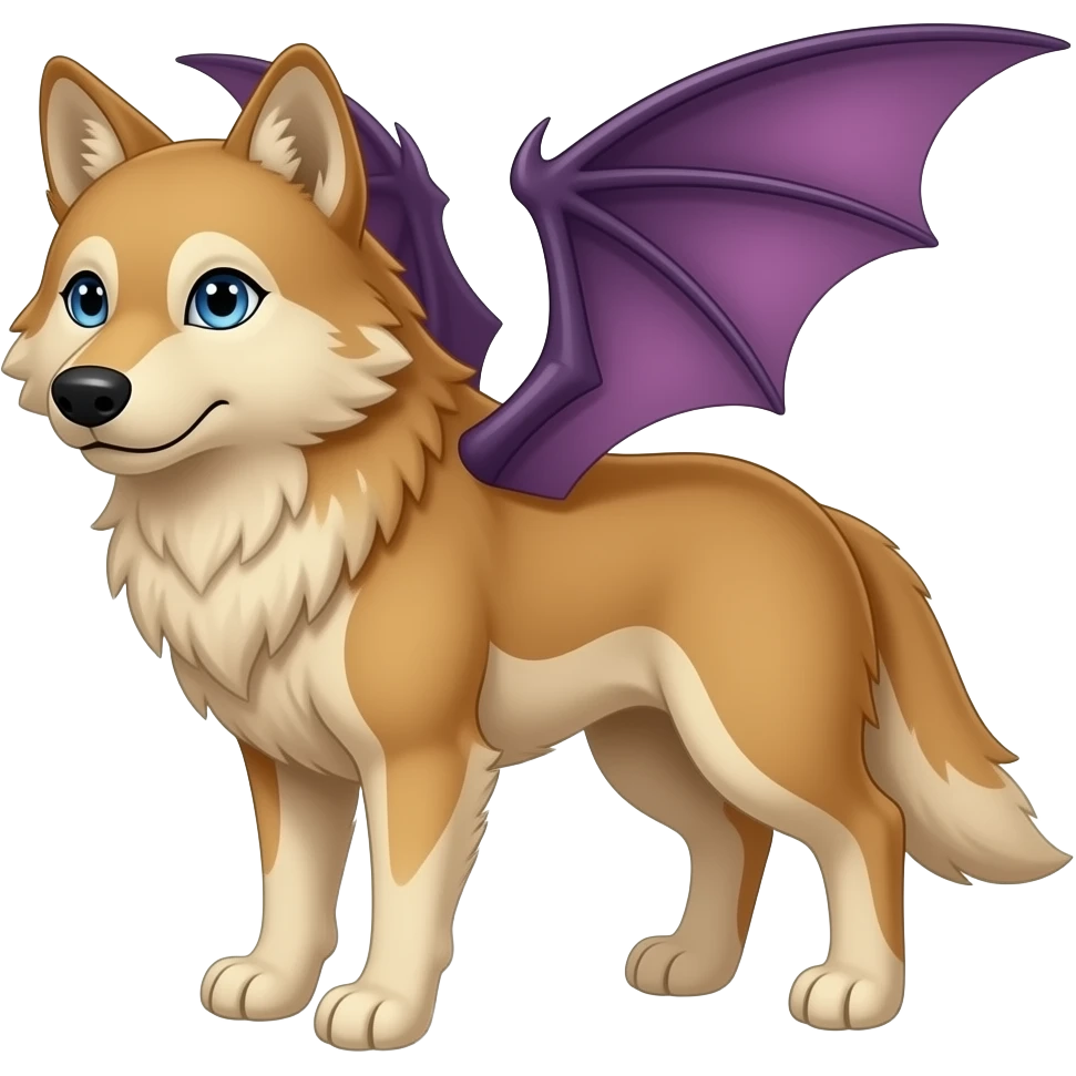 Sandy Tan wolf with blue eyes, and purplish bat wings emoji | AI Emoji ...