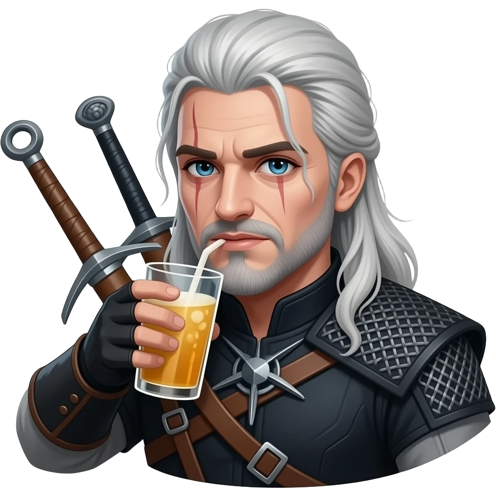 a witcher with a drink emoji