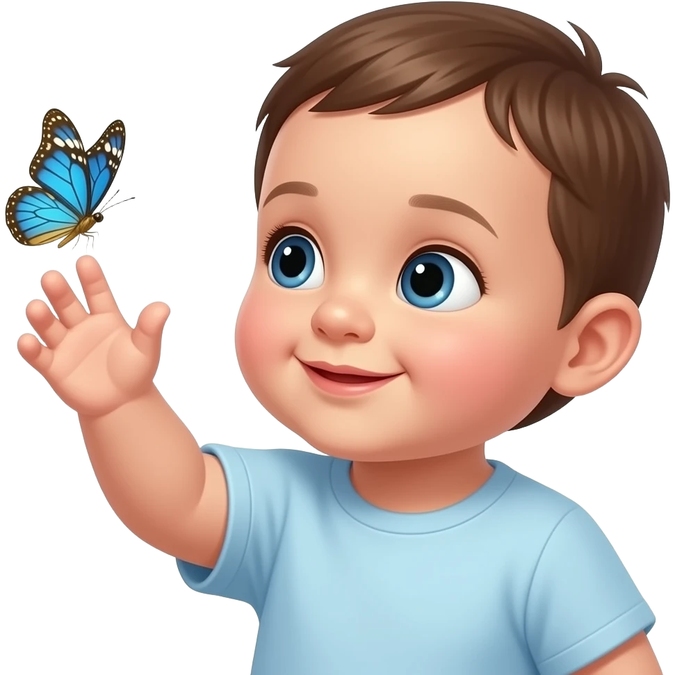 blue and gold small Butterfly with realistic baby reaching for it emoji