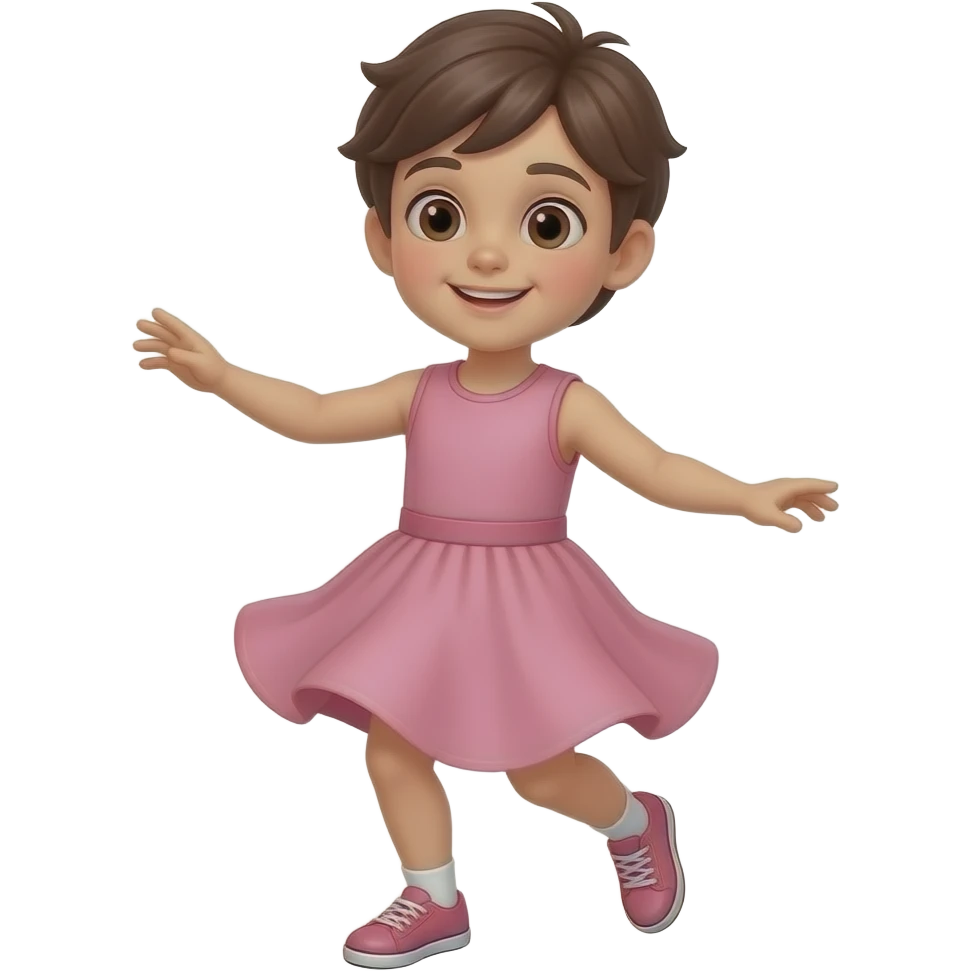 full body view of a boy twirling while wearing a pink sleeveless dress emoji