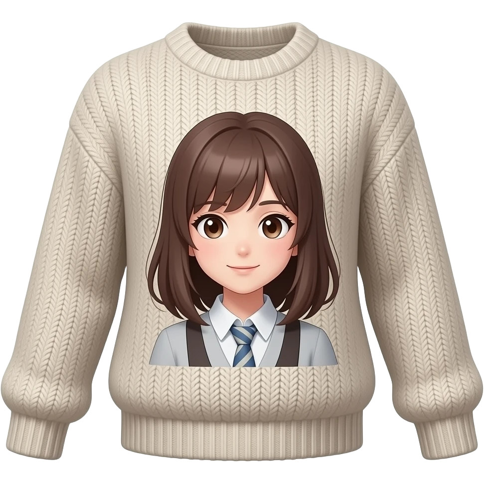 Isolated, 3D rendering, ultrarealistic highly detailed womens anime print sweater, 8k resolution. Must contain no emoji icons and no emoji faces emoji