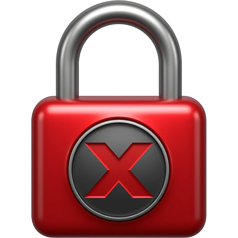A red padlock with a dark gray steel shaft. A dark gray circle with a red  X on the body emoji