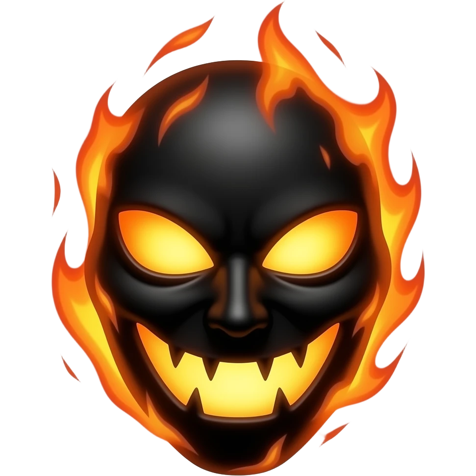 a  dark silhouette mask coming out of fire sinister expression emoji