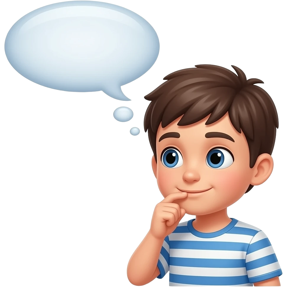 A boy thinking, above him is a speaking bubble emoji