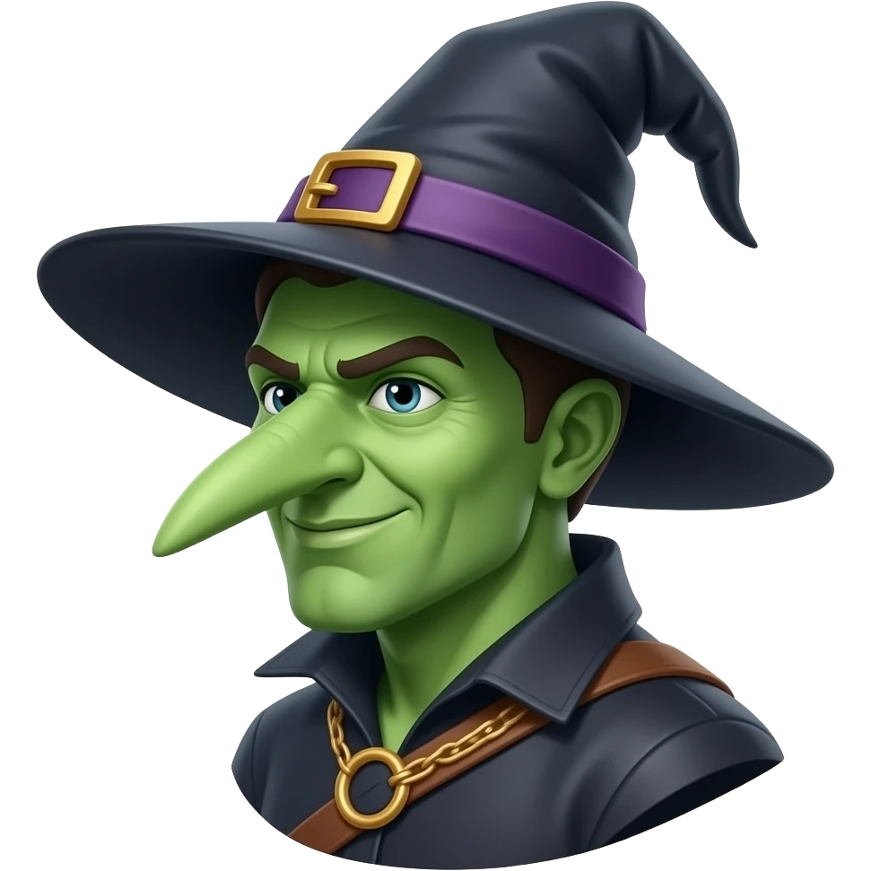 bust shot of a green skin long nose witch emoji
