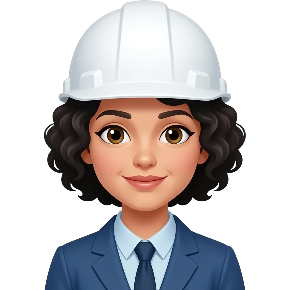 Ingeniería industrial casco blanco, mujer con cabello crespo negro y corto emoji