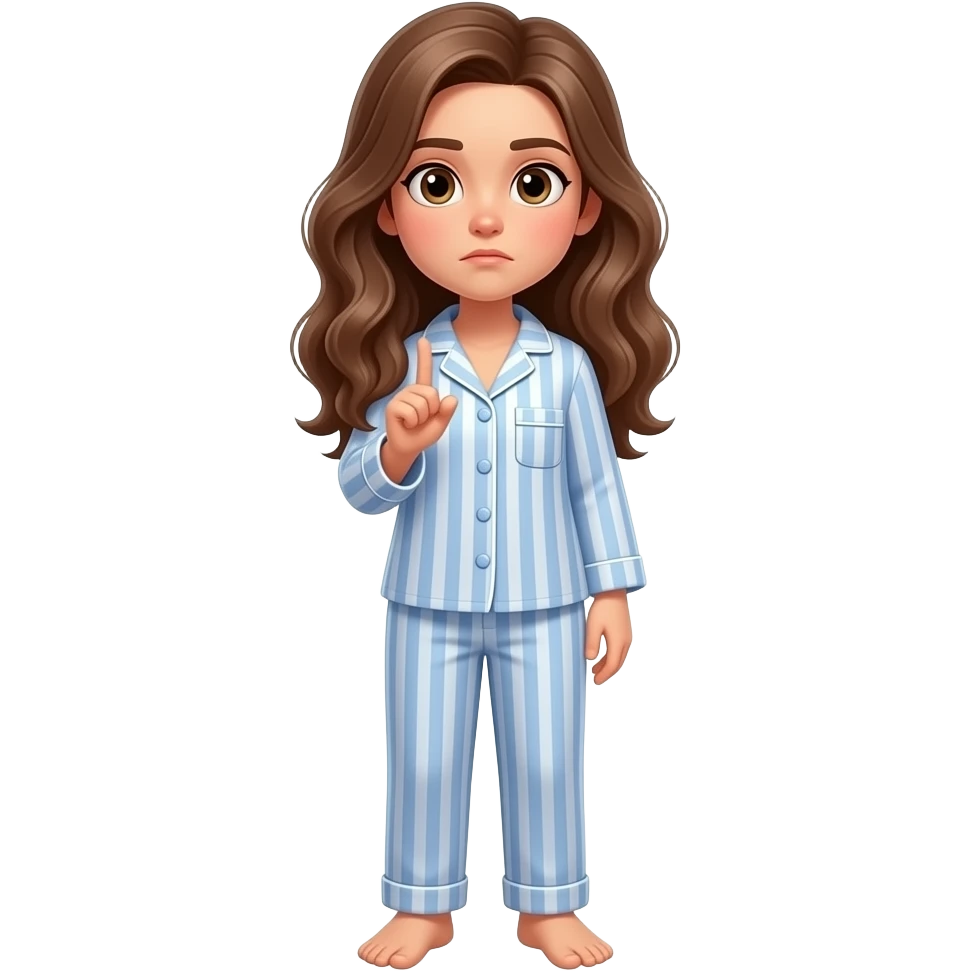 teen girl long hair  in pjs standing full body about to speak serous emoji