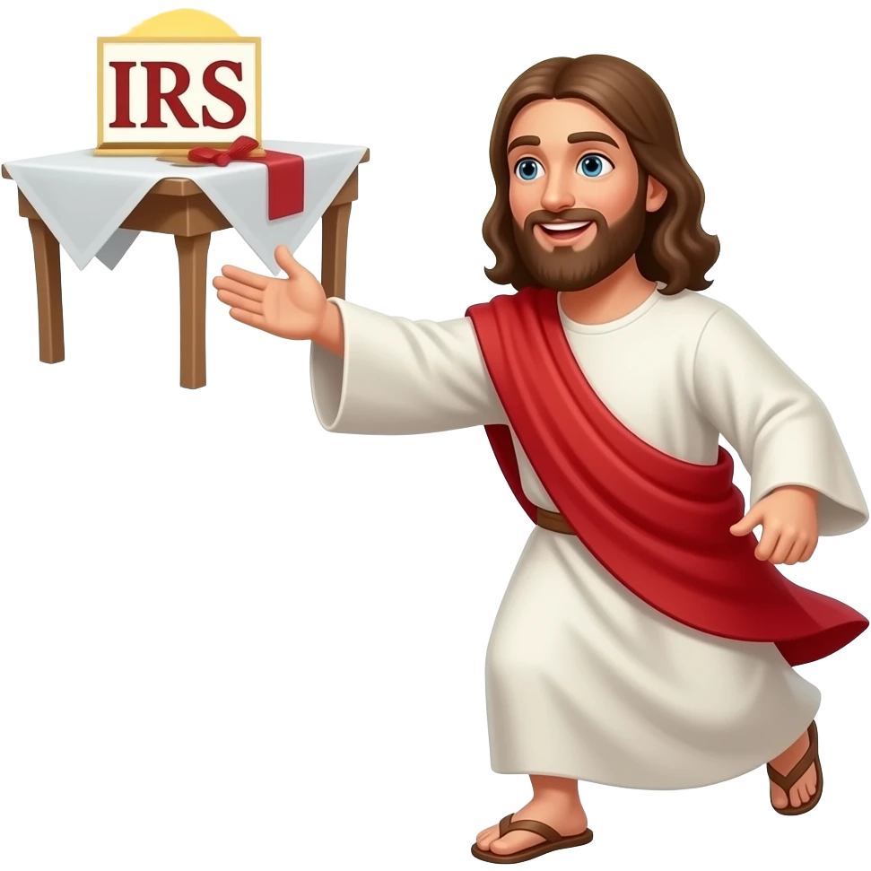 Jesus throwing table with IRS emoji