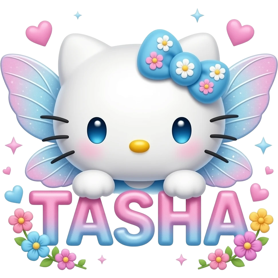 White velvety fur 3D hello kitty head with blue white pink gradient 3D ...