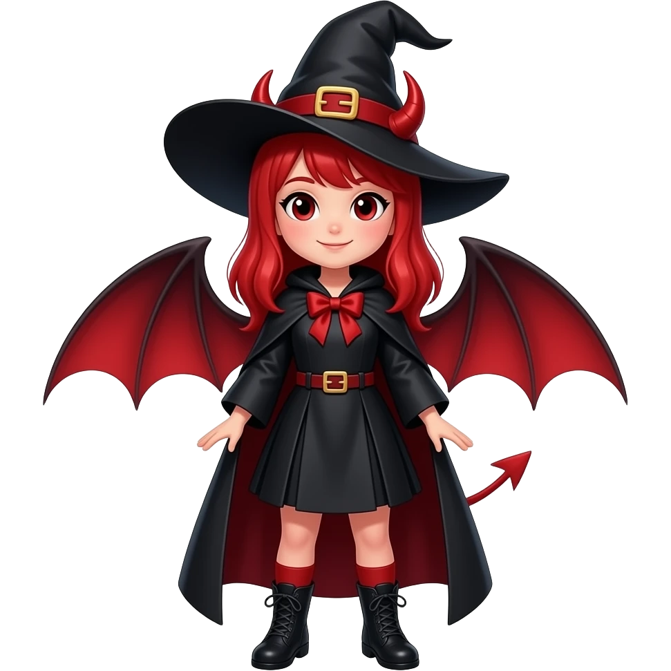 Young witch with red devil emoji