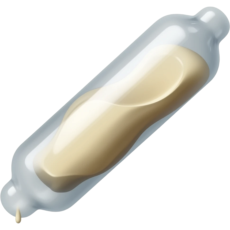 Bild von einem langen, glänzenden, benutzten und tropfenden Kondom, in dem condom ist eine weißlich, Geleeartige Flüssigkeit emoji